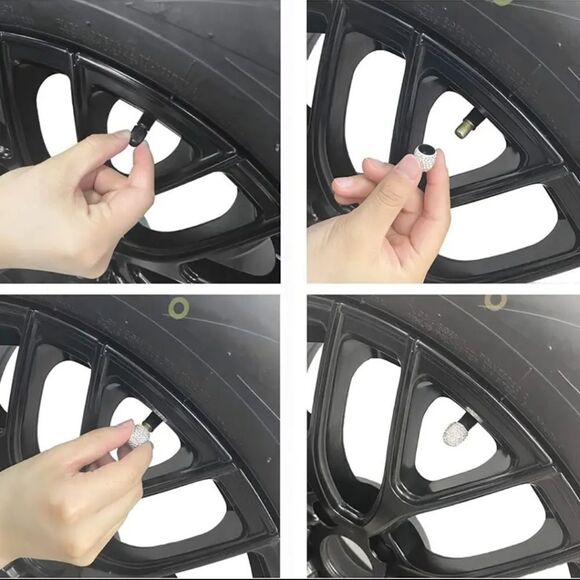 🆕🚘Car Coasters & Tire Cap Bling Set - Black Rhinestones - Picture 6 of 8